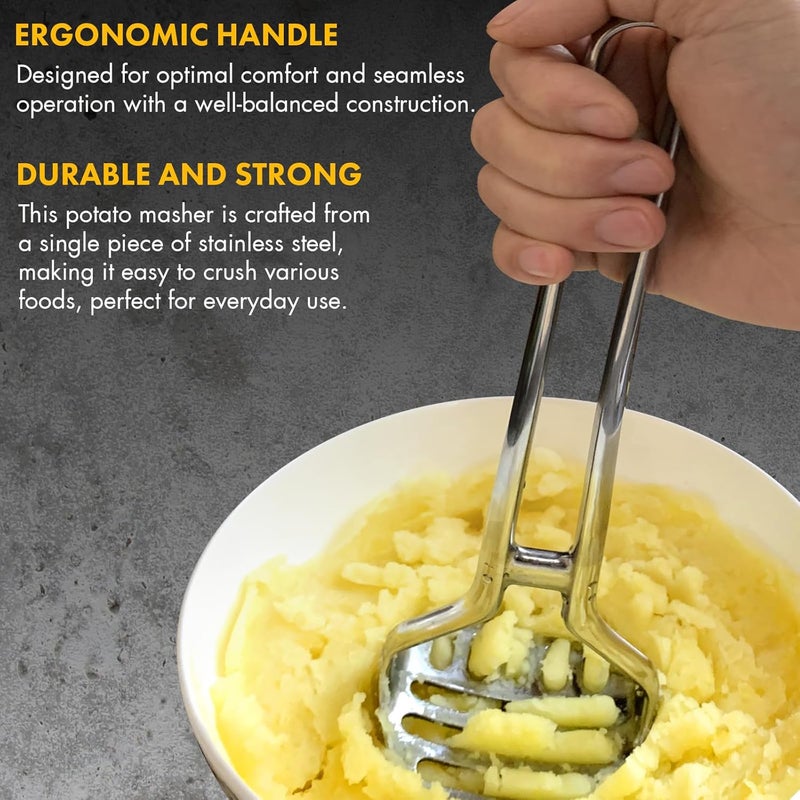 qAp quality art Practical Heavy Duty Stainless Steel Potato Masher with Silicone Handle - Image 3